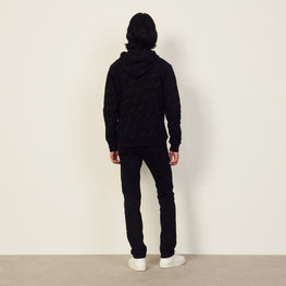 Men Cotton Hoodie With Sandro Print - Black