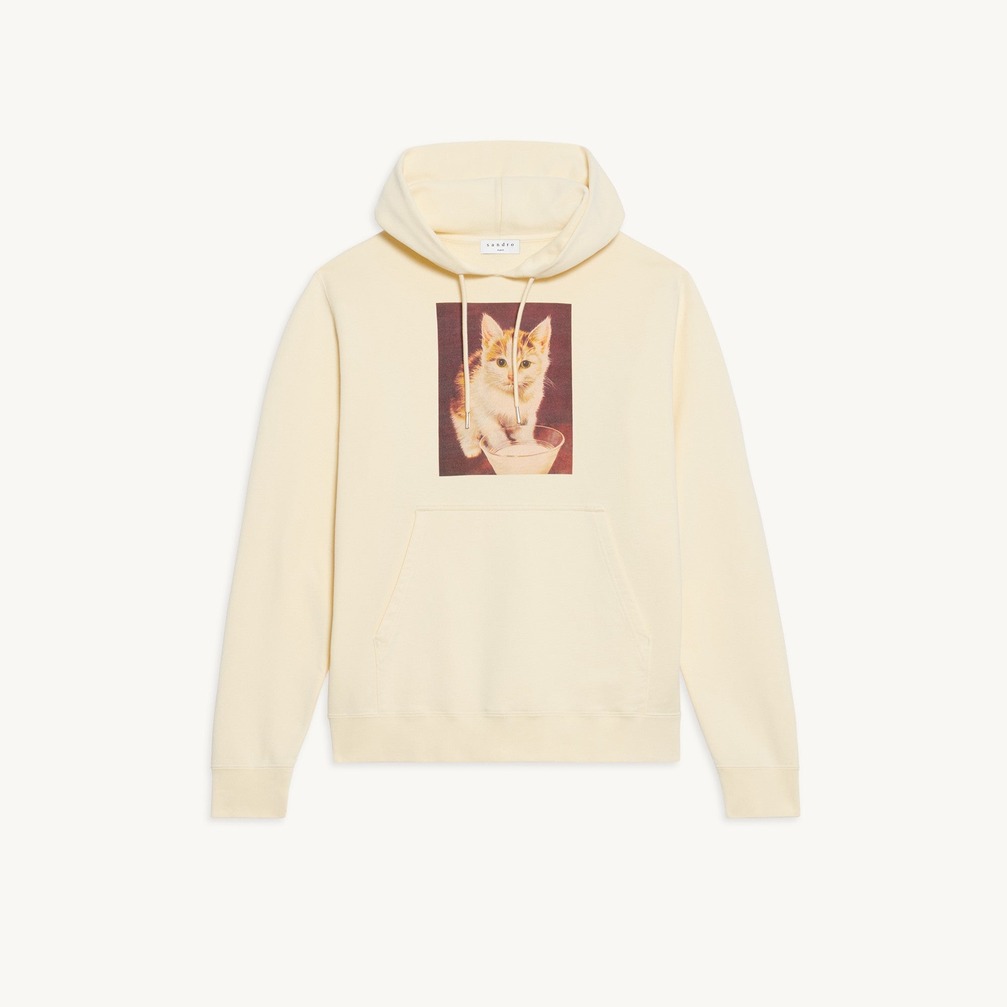 Men Cotton Hoodie With Artwork - Beige