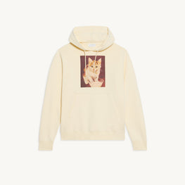 Men Cotton Hoodie With Artwork - Beige