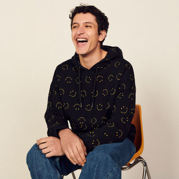 Men Smiley® Printed Hoodie - Black