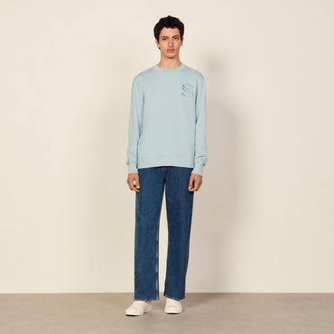 Men Embroidered Sweatshirt - Sky Blue