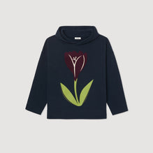 Men Embroidered Tulip Hoodie - Navy Blue