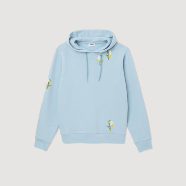 Men Embroidered Lily Of The Valley Hoodie - Sky Blue