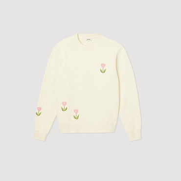 Men Embroidered Tulip Sweatshirt - Ecru