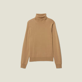 Men Roll Neck Wool Sweater - Beige