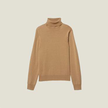 Men Roll Neck Wool Sweater - Beige