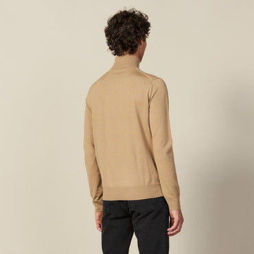 Men Roll Neck Wool Sweater - Beige