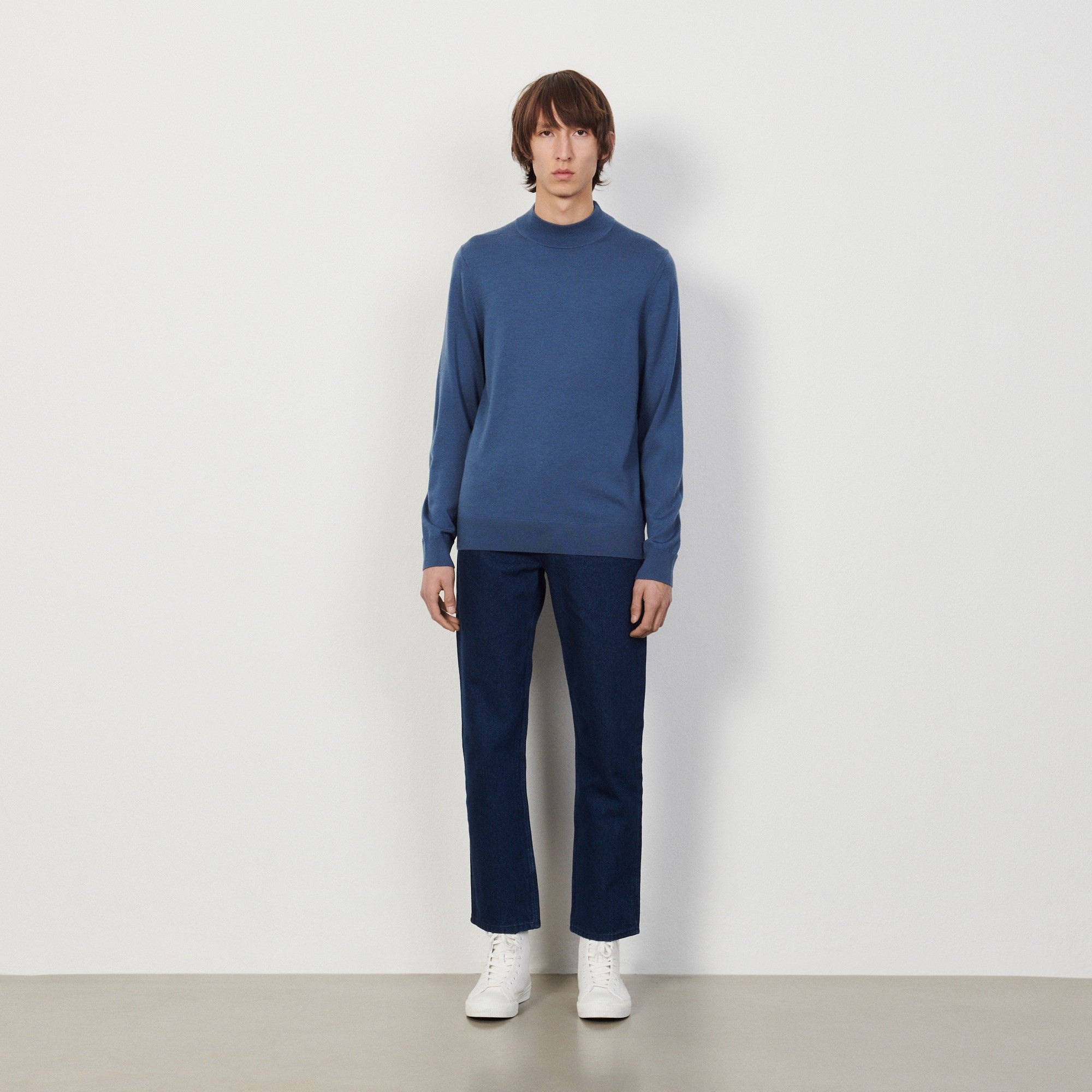 Men Funnel Neck Sweater - Blue Grey