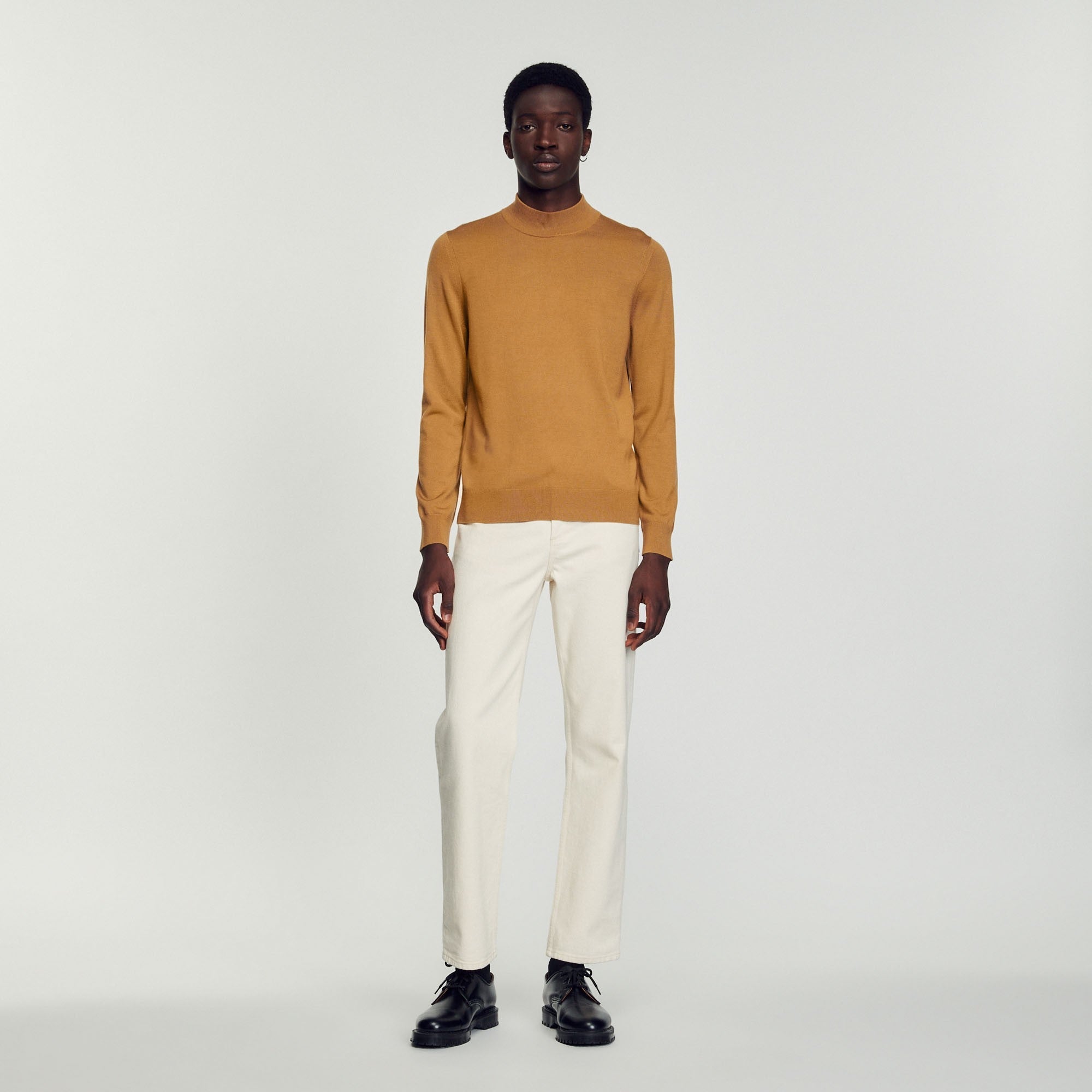 Men Funnel Neck Sweater - Light Brown