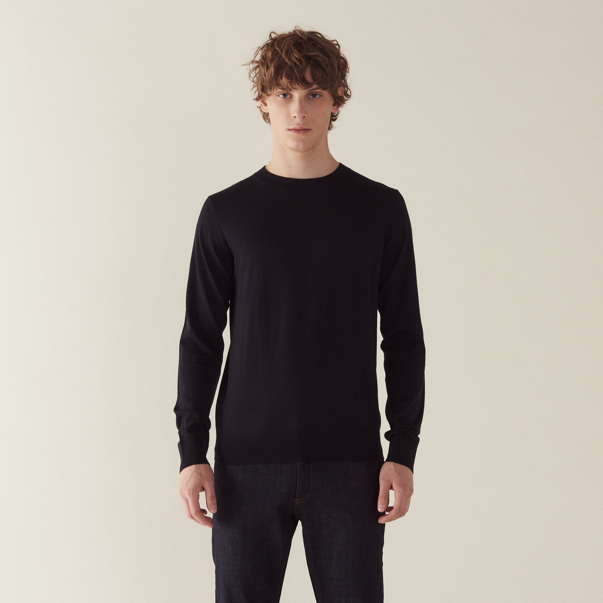 Men Merino Wool Sweater - Navy Blue