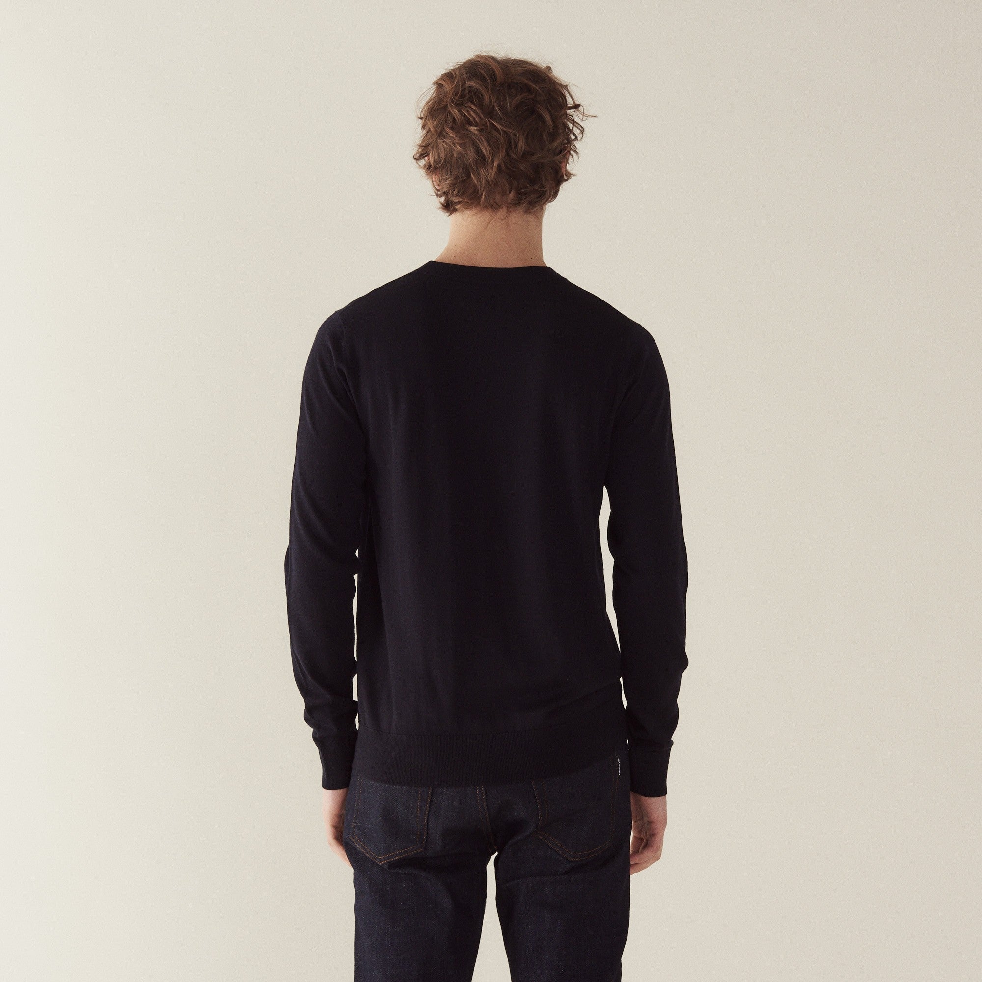 Men Merino Wool Sweater - Navy Blue