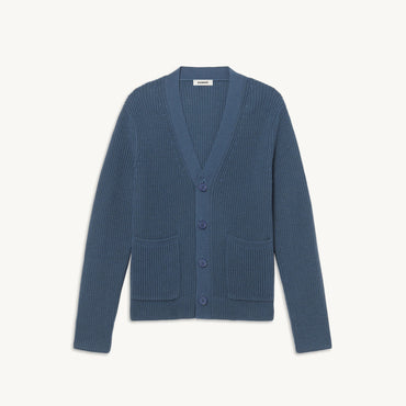 Men Wool Cardigan - Blue Grey