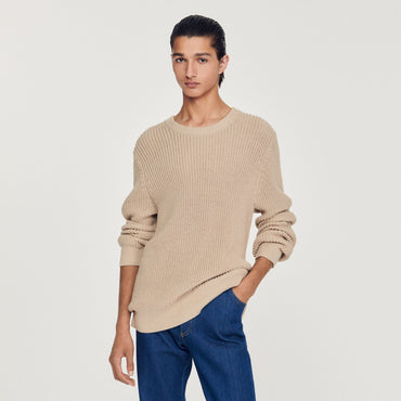 Men Cotton And Silk Sweater - Beige