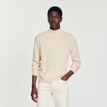 Men Cashmere Funnel Neck Sweater - Cream