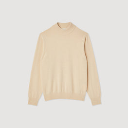 Men Cashmere Funnel Neck Sweater - Cream