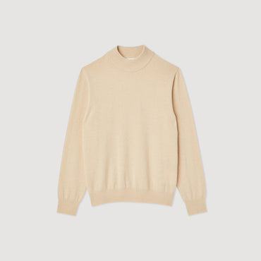 Men Cashmere Funnel Neck Sweater - Cream