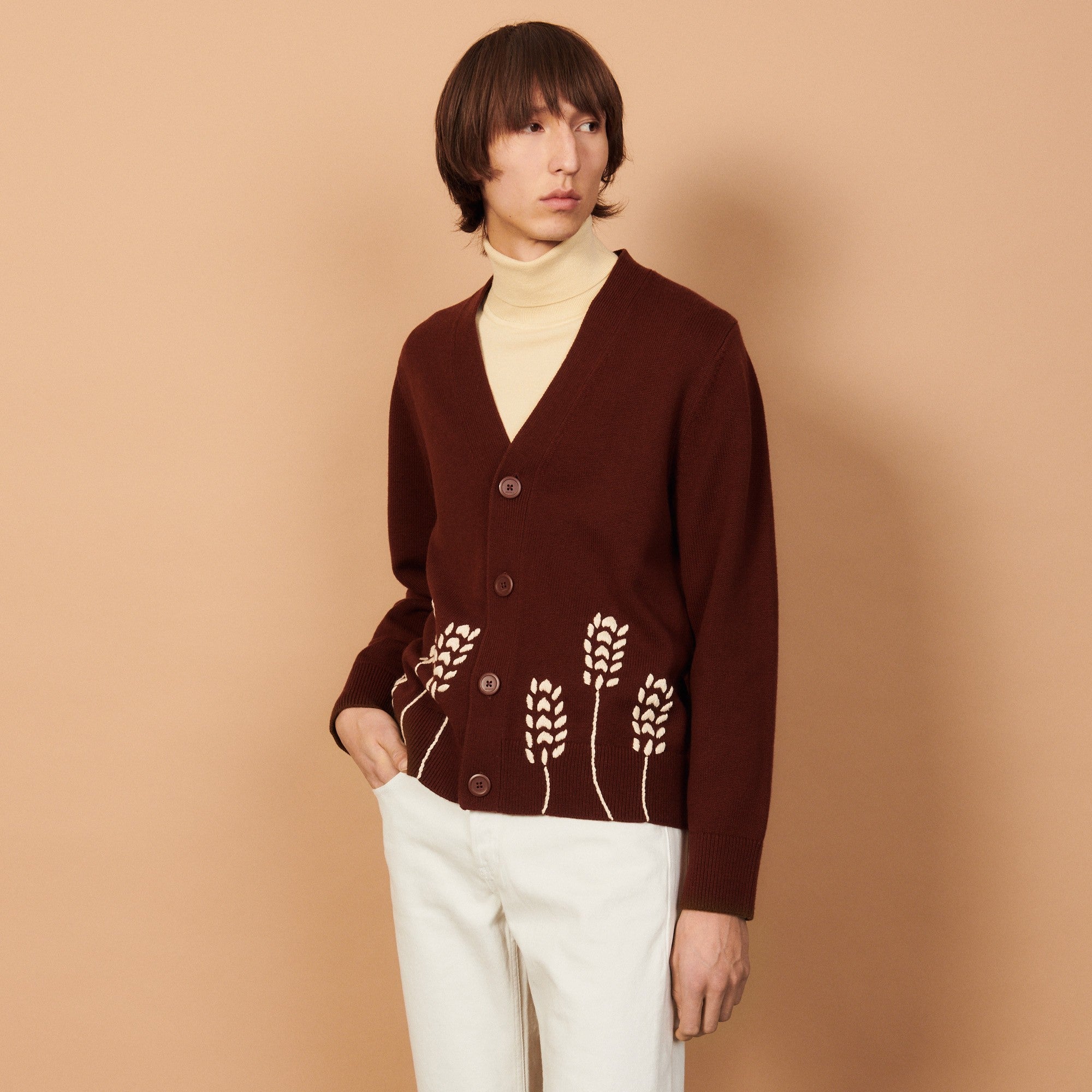 Men Wool Cardigan With Embroidery - Teck