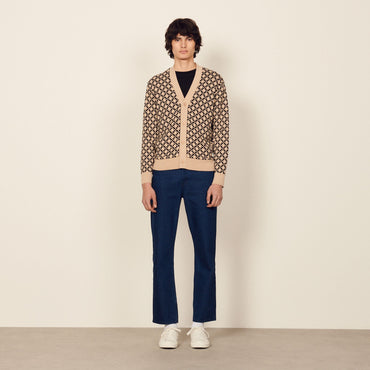 Men Jacquard Cardigan - Beige / Black