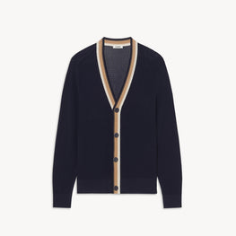 Men Fine Knit Cardigan - Navy Blue