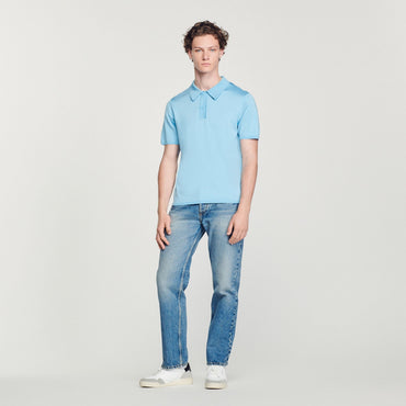 Men Short-Sleeve Knitted Polo Shirt - Sky Blue