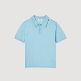 Men Short-Sleeve Knitted Polo Shirt - Sky Blue