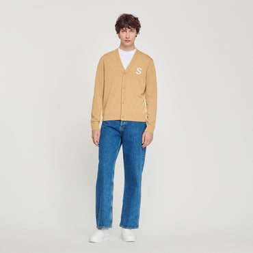 Men Wool Cardigan With S Patch - Camel