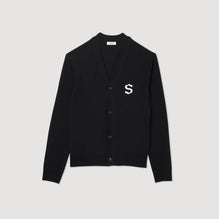 Men Wool Cardigan With S Patch - Black