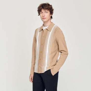 Men Cardigan With Contrasting Embroidery - Beige