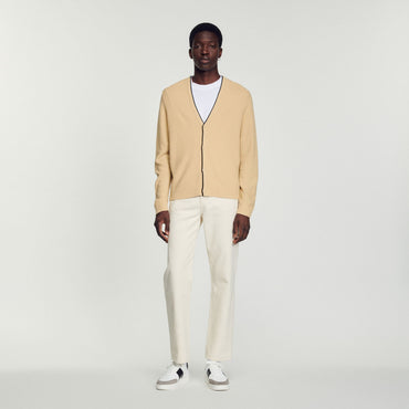 Men Cardigan With Trim - Beige