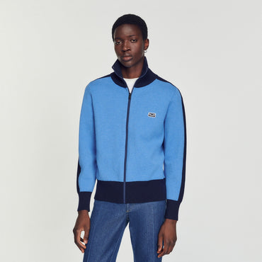 Men Two-Tone Zip Cardigan - Blue