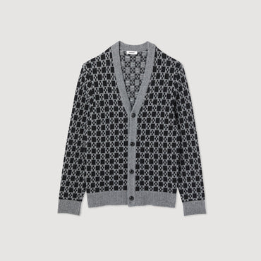 Men Square Cross Cardigan - Dark Grey