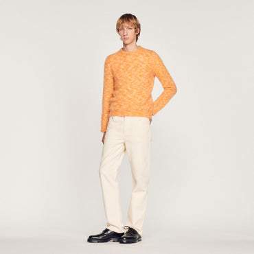 Men Round Neck Wool Sweater - Orange