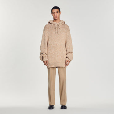 Men Oversized Knit Hoodie - Beige