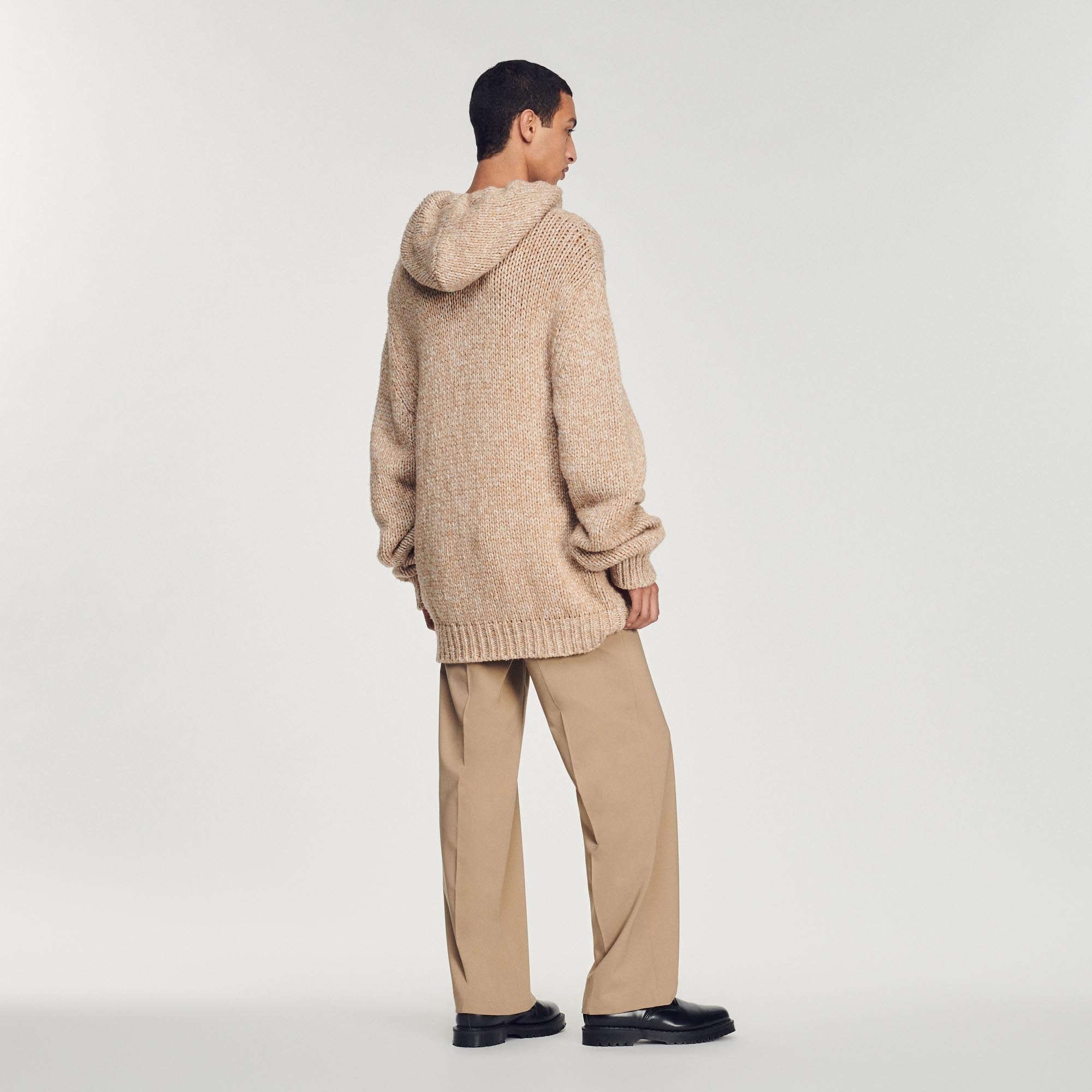 Men Oversized Knit Hoodie - Beige