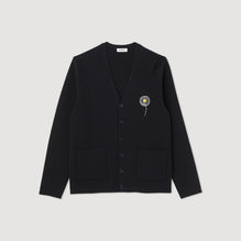 Men Embroidered Cashmere Wool Cardigan - Navy Blue