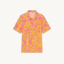 Men Oversized Patterned Polo Shirt - Flowers Orange And Pink