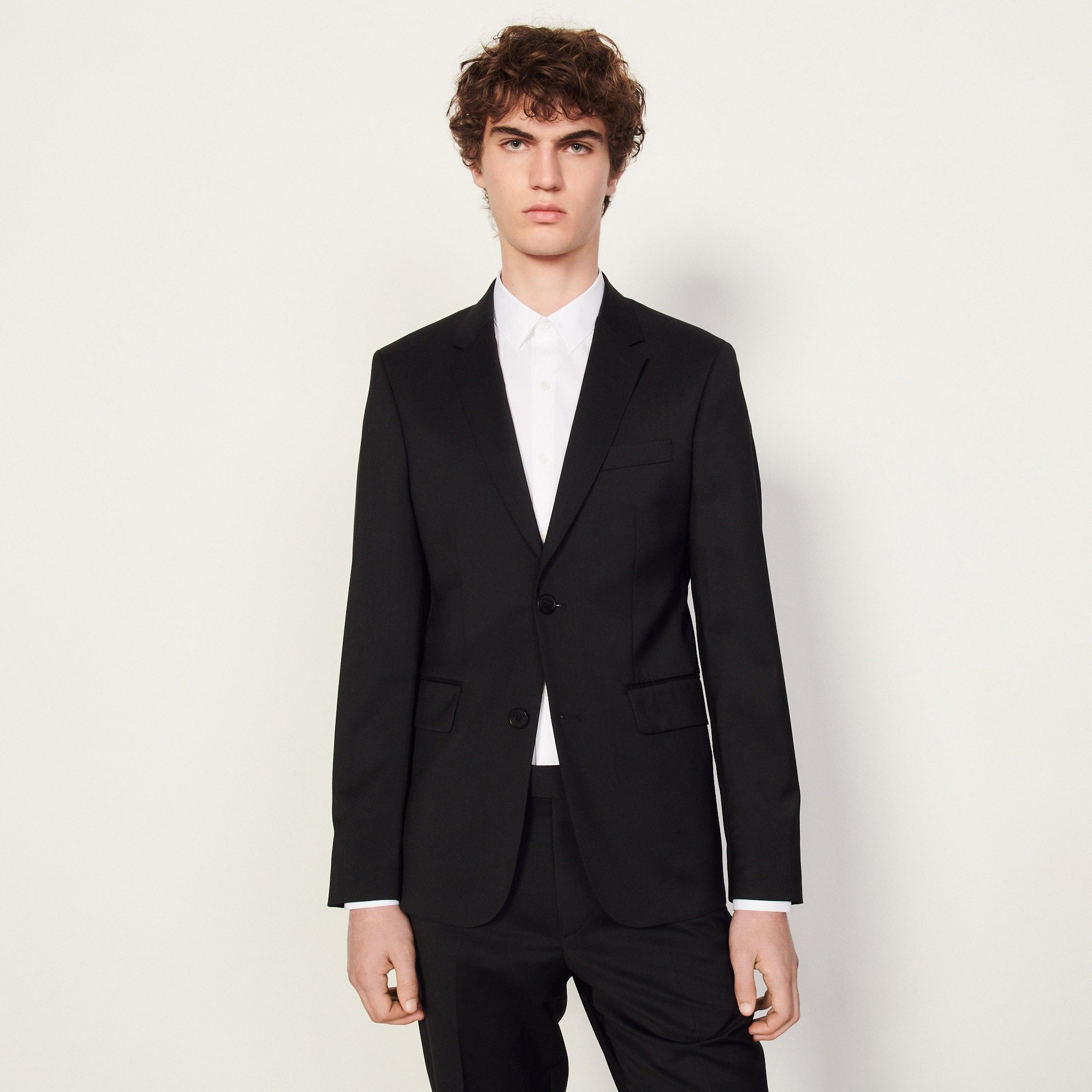 Men Wool Suit Jacket - Black