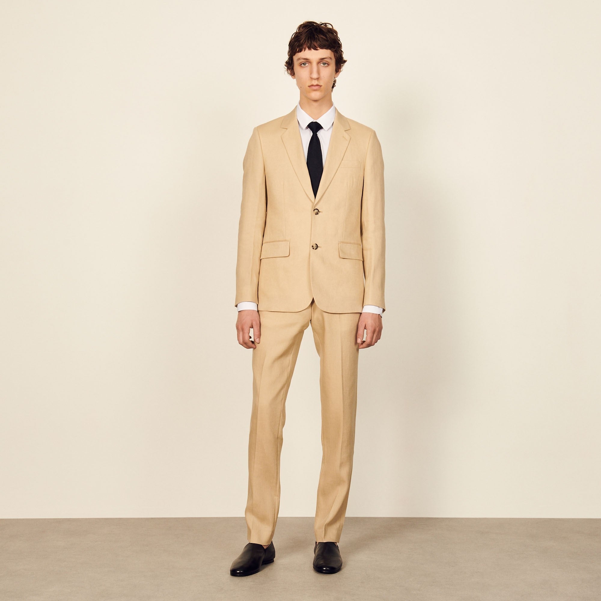 Men Linen Suit Jacket - Beige