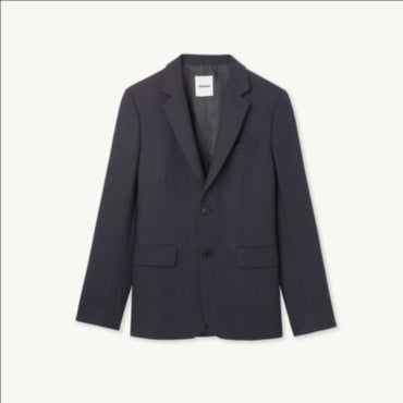 Men Virgin Wool Suit Jacket - Mocked Navy