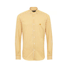 Men Striped Western Collar Shirt With Embroidery - Mustard