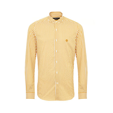 Men Striped Western Collar Shirt With Embroidery - Mustard