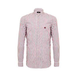 Men Striped Western Collar Shirt With Embroidery - Grey