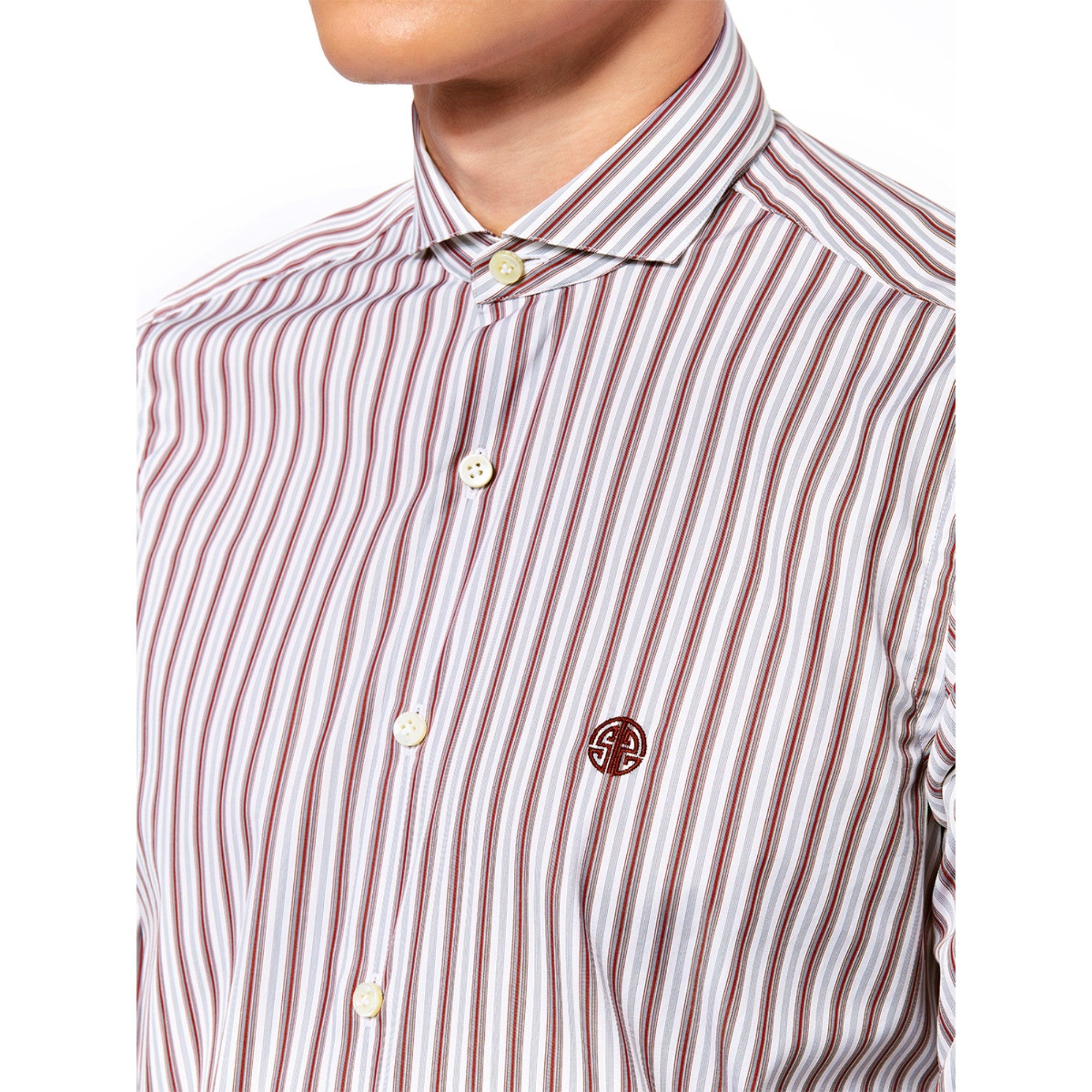 Men Striped Western Collar Shirt With Embroidery - Grey