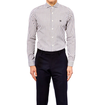 Men Striped Western Collar Shirt With Embroidery - Navy