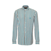 Men Striped Western Collar Shirt With Embroidery - Peacock