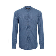 Men Shou Printed Band Collar Shirt - Navy