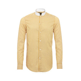 Men Striped Shirt With White Western Collar - Mustard