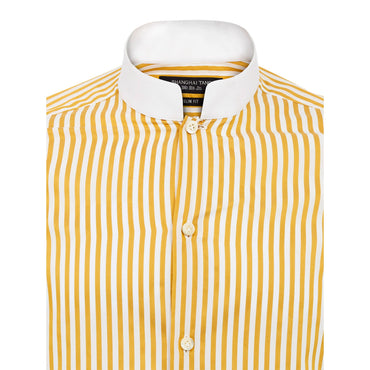 Men Striped Shirt With White Western Collar - Mustard