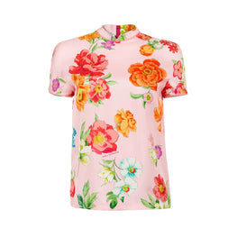 Women Flower Print Silk Shirt - Pink