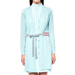 Women Long Cardigan With Belt - Aqua